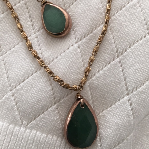 Anthropologie Jewelry - 20” anthropologie green stone 2 chain necklace